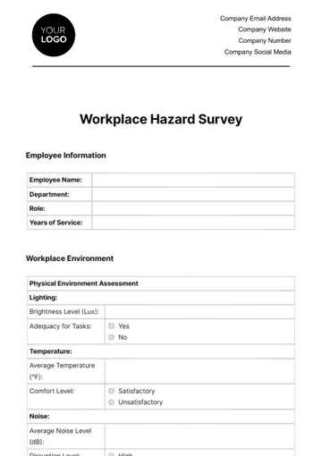 Free Workplace Hazard Survey Template to Edit Online