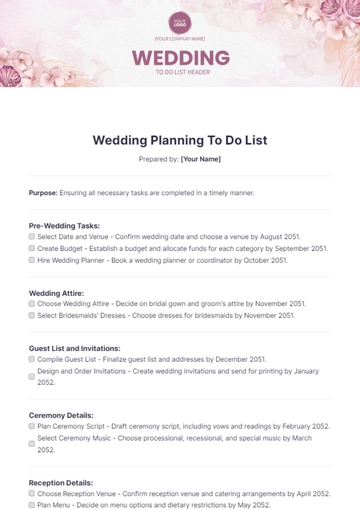 Free Wedding Planning To Do List Template to Edit Online