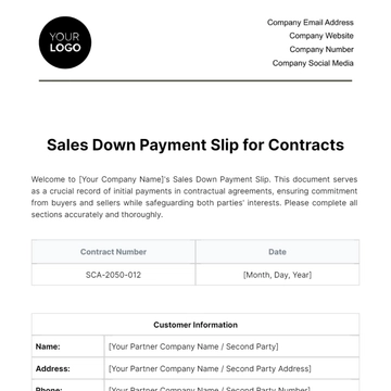 Free Sales Down Payment Slip for Contracts Template to Edit Online