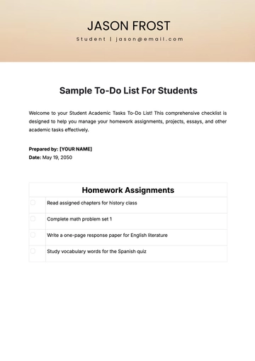 Free Sample To Do List for Students Template to Edit Online | Template.net