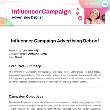 Free Influencer Campaign Advertising Debrief Template to Edit Online