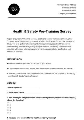 Free Health & Safety Pre-Training Survey Template to Edit Online