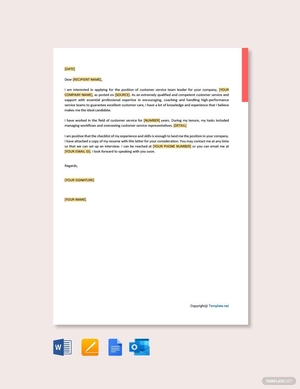 Customer Service Team Leader Cover Letter Template