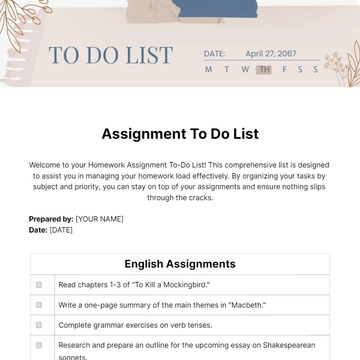 Free Assignment To Do List Template to Edit Online