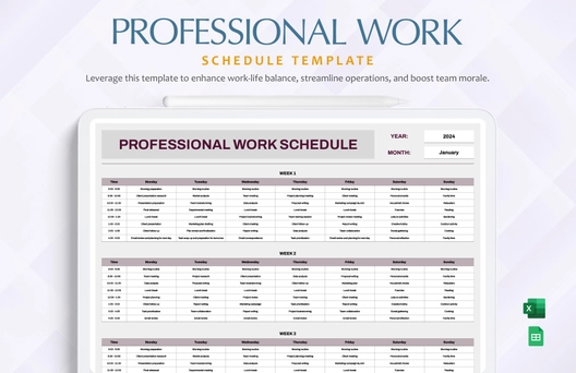 Professional Work Schedule Template Professional Work Schedule Template