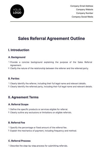Free Sales Referral Agreement Outline Template to Edit Online
