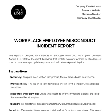 Free Workplace Employee Misconduct Incident Report Template to Edit Online