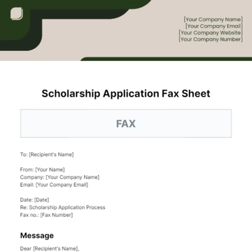 Free Scholarship Application Fax Sheet Template to Edit Online
