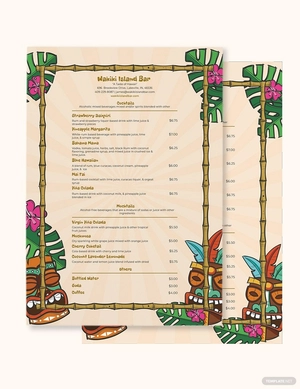 Tiki Cocktail Menu Template