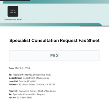 Free Specialist Consultation Request Fax Sheet Template