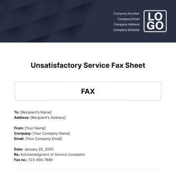 Free Unsatisfactory Service Fax Sheet Template to Edit Online