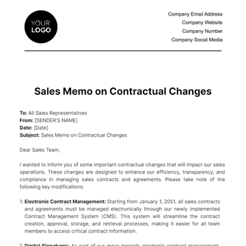 Free Sales Memo on Contractual Changes Template to Edit Online