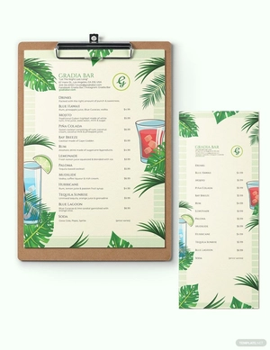 Tropical Cocktail Menu Template