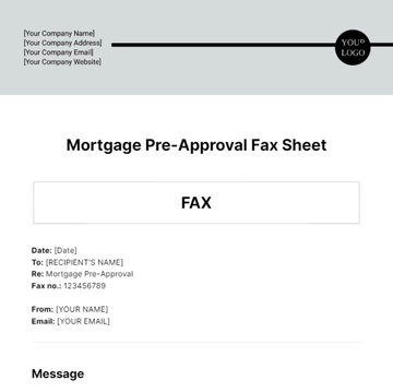 Free Mortgage Pre-Approval Fax Sheet Template to Edit Online