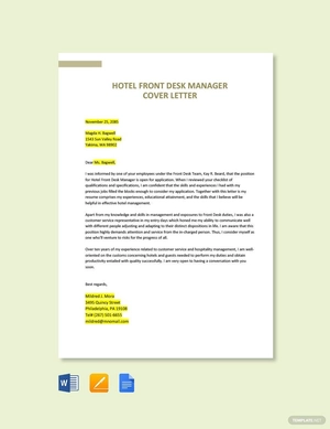 Hotel Front Desk Manager Cover Letter