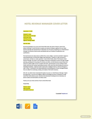 Hotel Revenue Manager Cover Letter Template