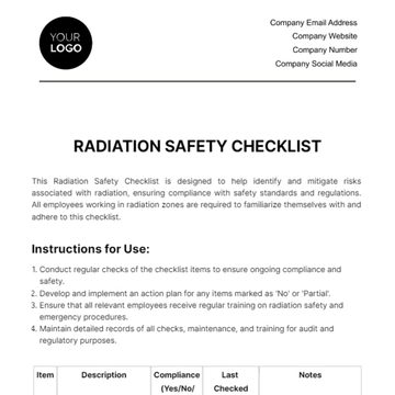 Free Radiation Safety Checklist Template to Edit Online