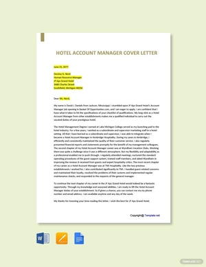 Hotel Account Manager Cover Letter Template