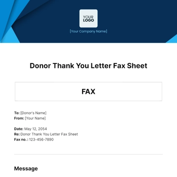 Free Donor Thank You Letter Fax Sheet Template to Edit Online