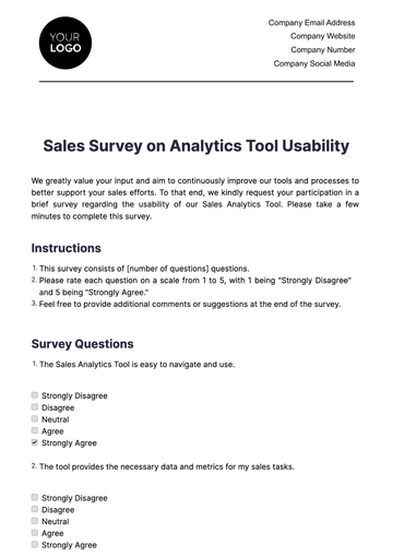 Free Sales Survey on Analytics Tool Usability Template to Edit Online