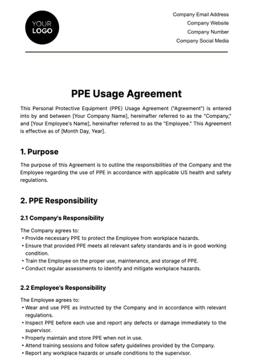 Free PPE Usage Agreement Template to Edit Online