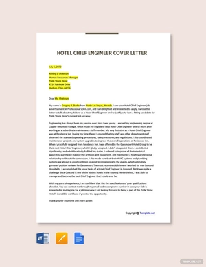 Hotel Chief Engineer Cover Letter Template
