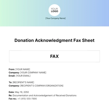 Free Donation Acknowledgment Fax Sheet Template to Edit Online