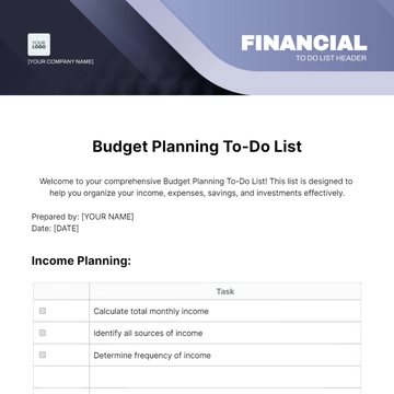 Free Budget Planning To Do List Template to Edit Online
