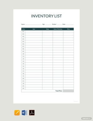 Sample Inventory List Template