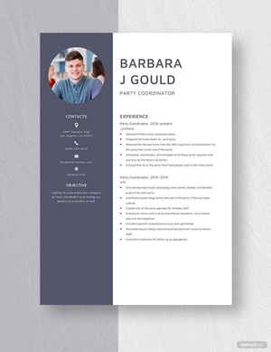 Party Coordinator Resume