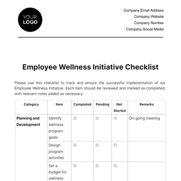 Free Employee Wellness Initiative Checklist Template to Edit Online
