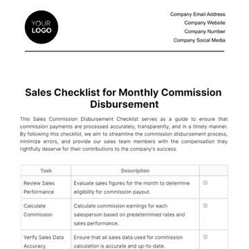 Free Sales Checklist for Monthly Commission Disbursement Template to Edit Online