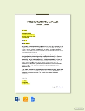 Check Hotel Housekeeping Manager Cover Letter Template