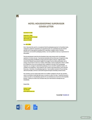Hotel Housekeeping Supervisor Cover Letter Template