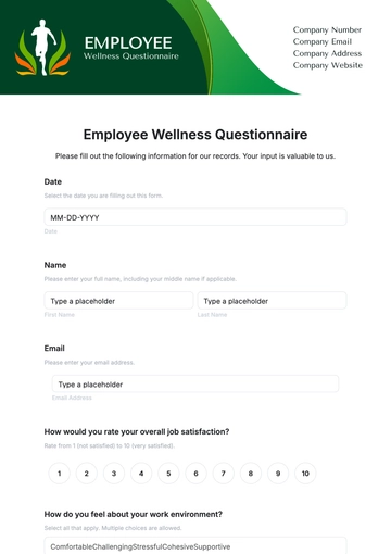 Free Employee Wellness Questionnaire Template to Edit Online | Template.net