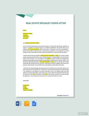 Real Estate Specialist Cover Letter