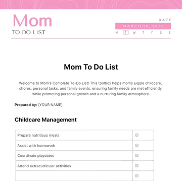 Free Mom To Do List Template to Edit Online