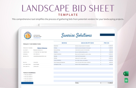 Landscape Bid Sheet Template