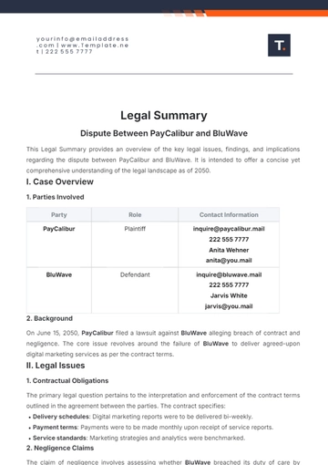 Free Legal Summary Template to Edit Online