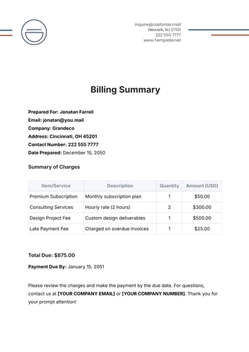 Free Billing Summary Template to Edit Online