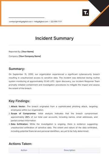 Free Incident Summary Template to Edit Online