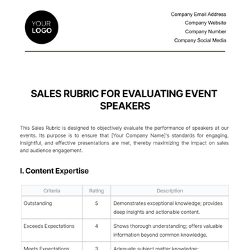 Free Sales Rubric for Evaluating Event Speakers Template to Edit Online
