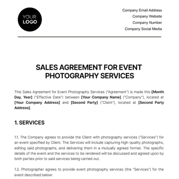 Free Sales Agreement for Event Photography Services Template to Edit Online