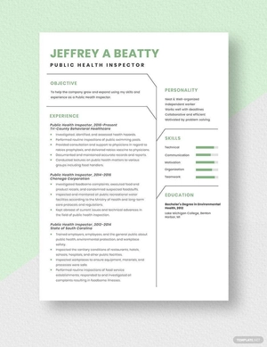 Public Health Inspector Resume