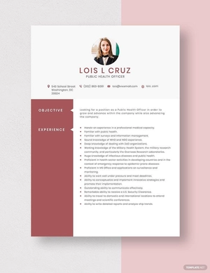 Public Health Officer Resume