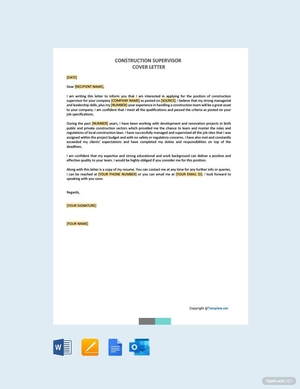 Construction Supervisor Cover Letter