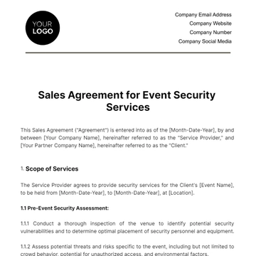 Free Sales Agreement for Event Security Services Template to Edit Online