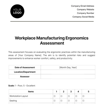 Free Workplace Manufacturing Ergonomics Assessment Template to Edit Online