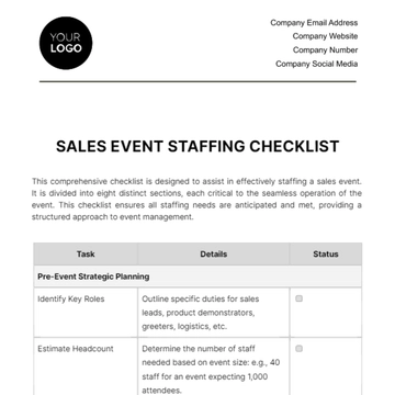 Free Sales Event Staffing Checklist Template to Edit Online