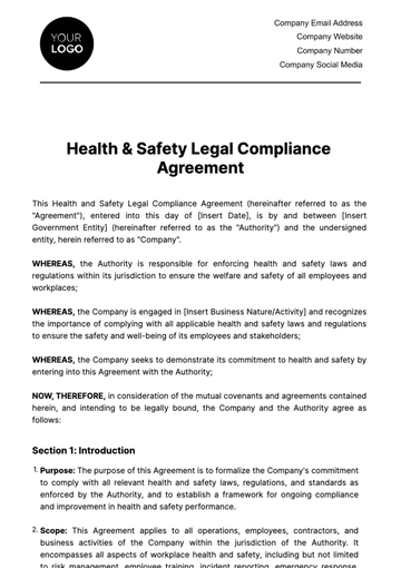 Free Health & Safety Legal Compliance Agreement Template to Edit Online